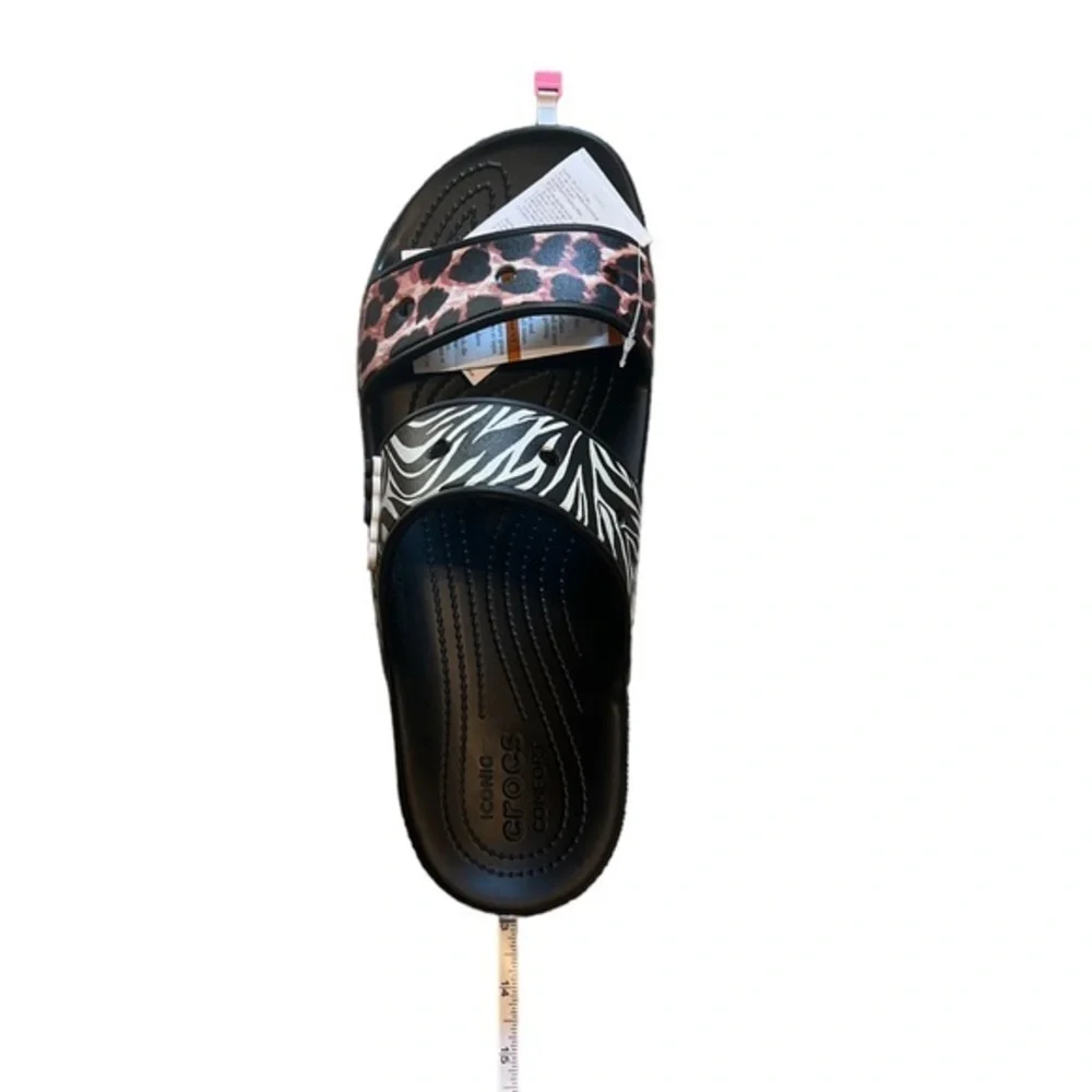 Crocs Classic Crocs Animal Remix Sandals Unisex Black Multi‎ Slides M 12 NEW